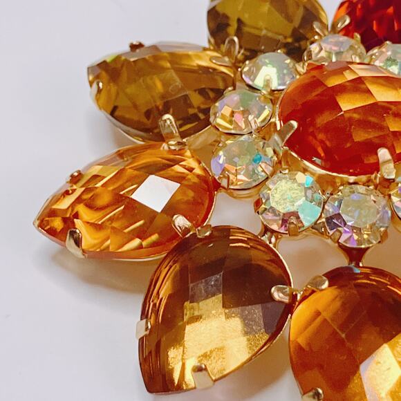 VTG  Signed Joan Rivers Fall Autumn Colorful Brooch Amber Rhinestone Sparkling - Picture 7 of 12